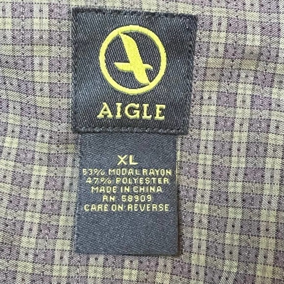 Aigle Men's Olive Green Checkered Button Down Shirt XL EUC - Picture 7 of 11